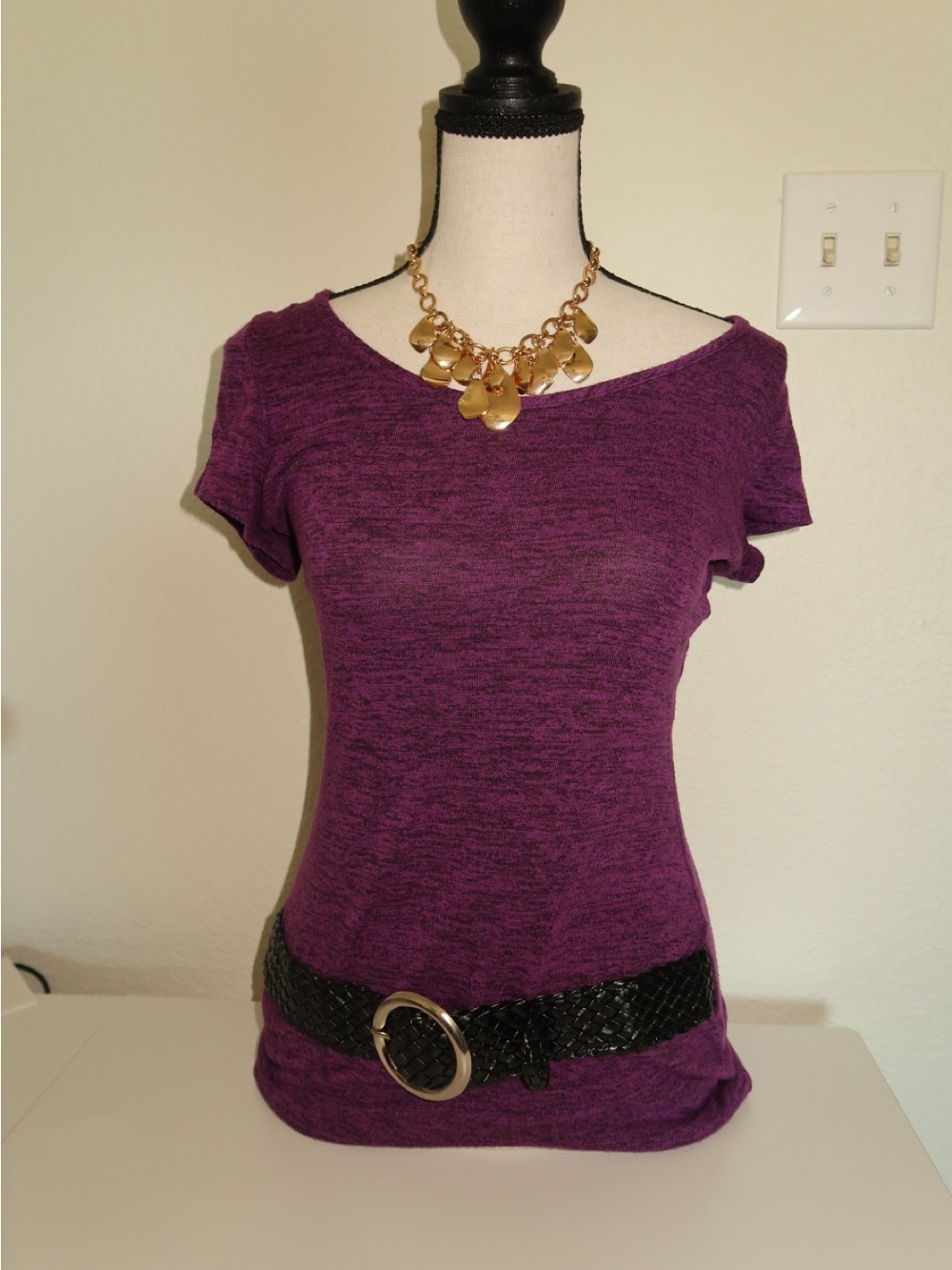 Body Central Purple Short Sleeve Knit Top